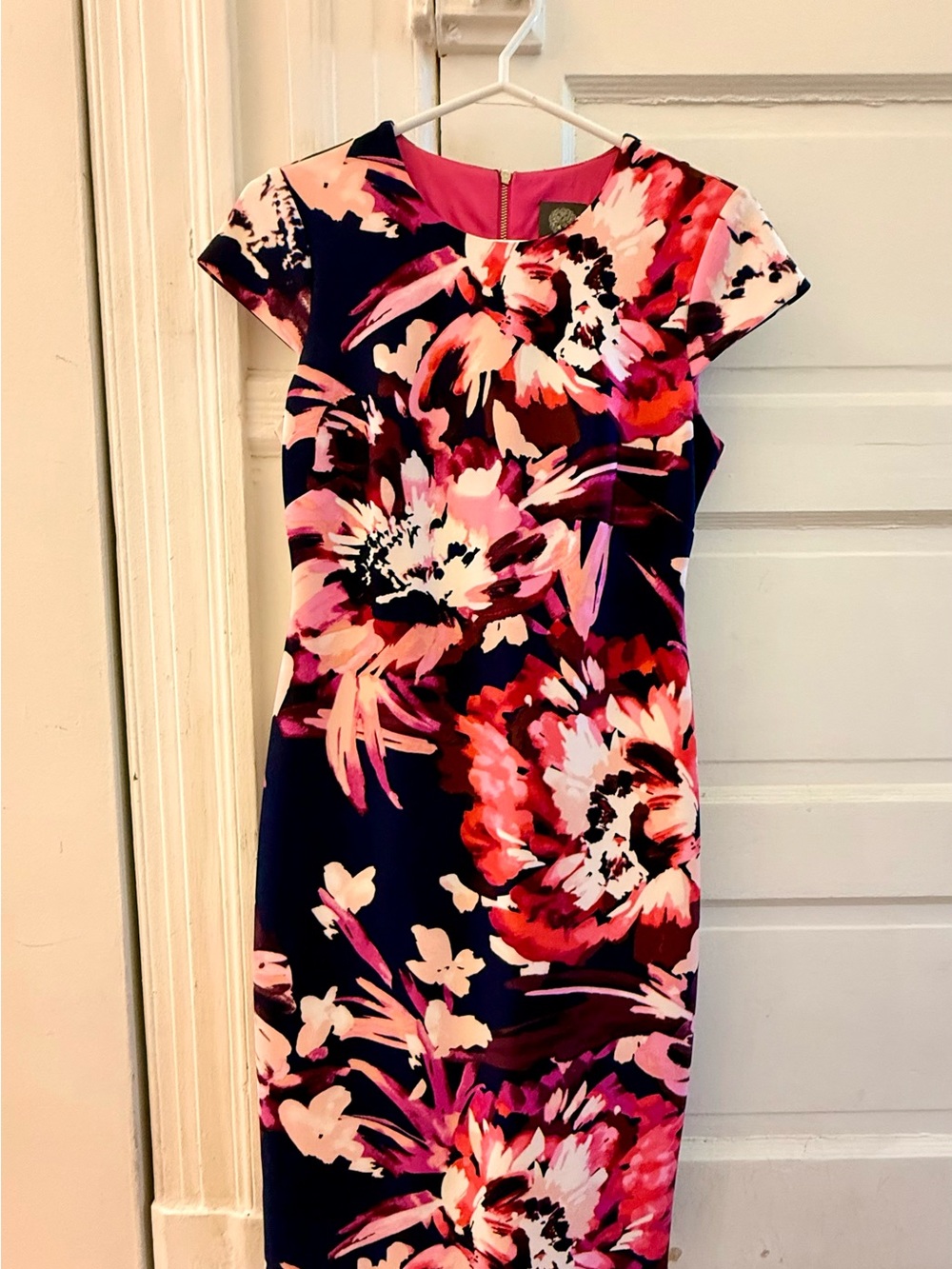 Vince Camuto Floral Sheath Dress in Pink and Navy